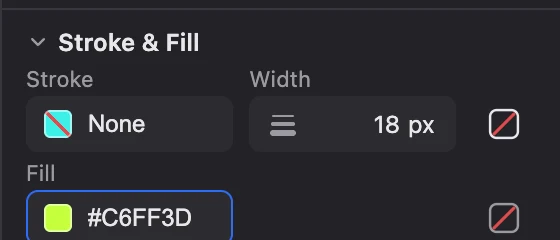 Stroke and fill settings for a selected shape